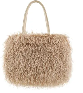 Mocha Beige Faux Fur Furry Luxury Style Handbag
