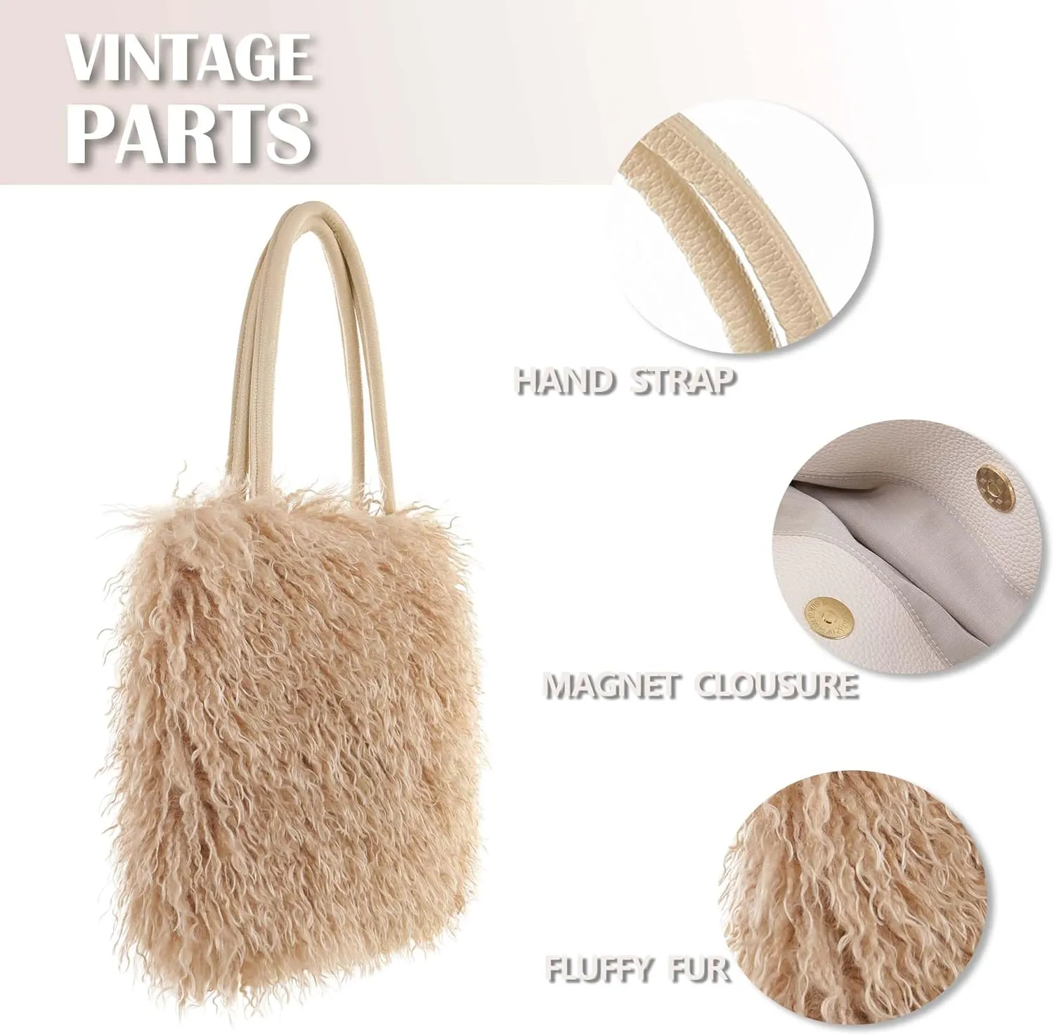 Mocha Beige Faux Fur Furry Luxury Style Handbag