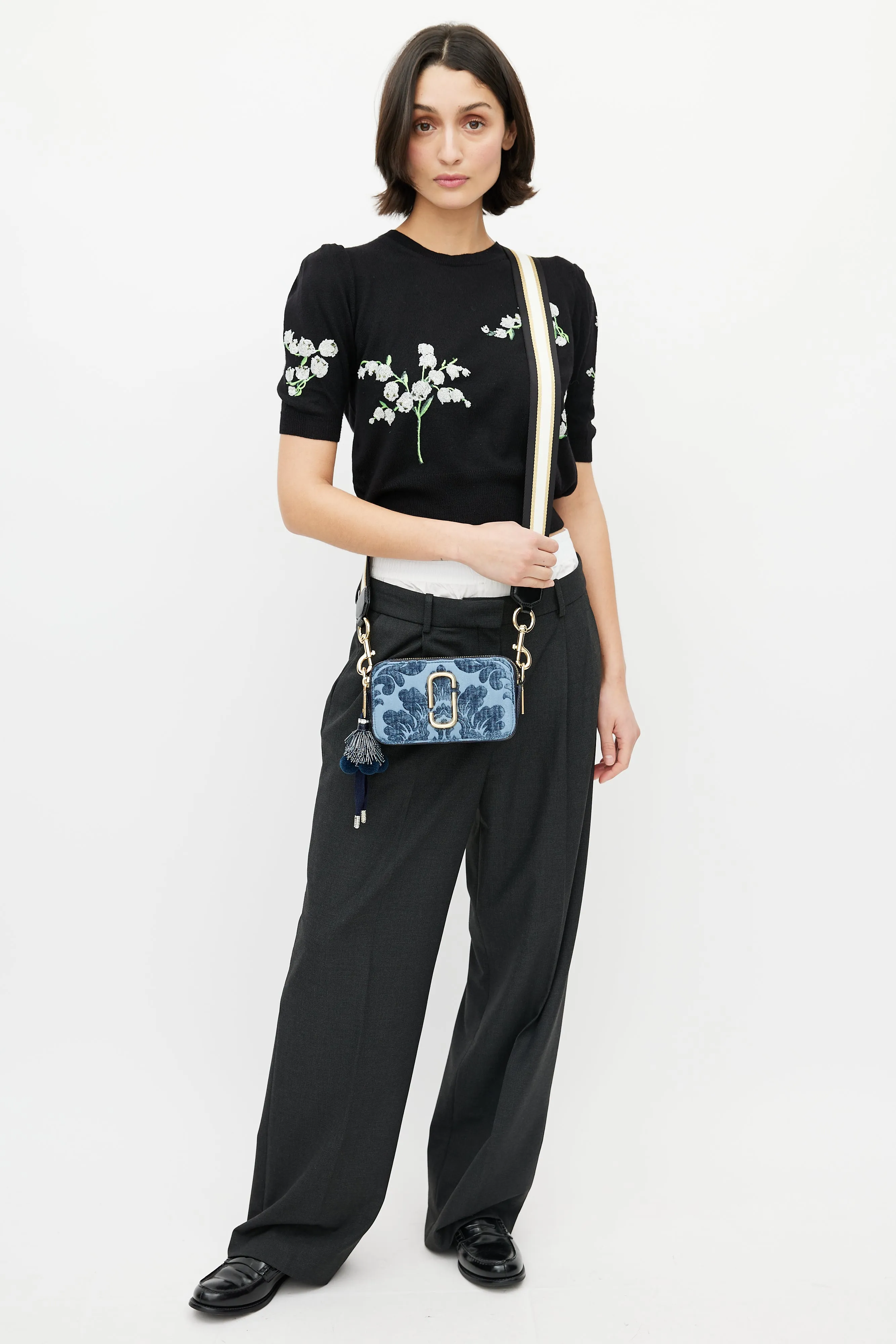 Navy & Gold Damask Snapshot Camera Bag