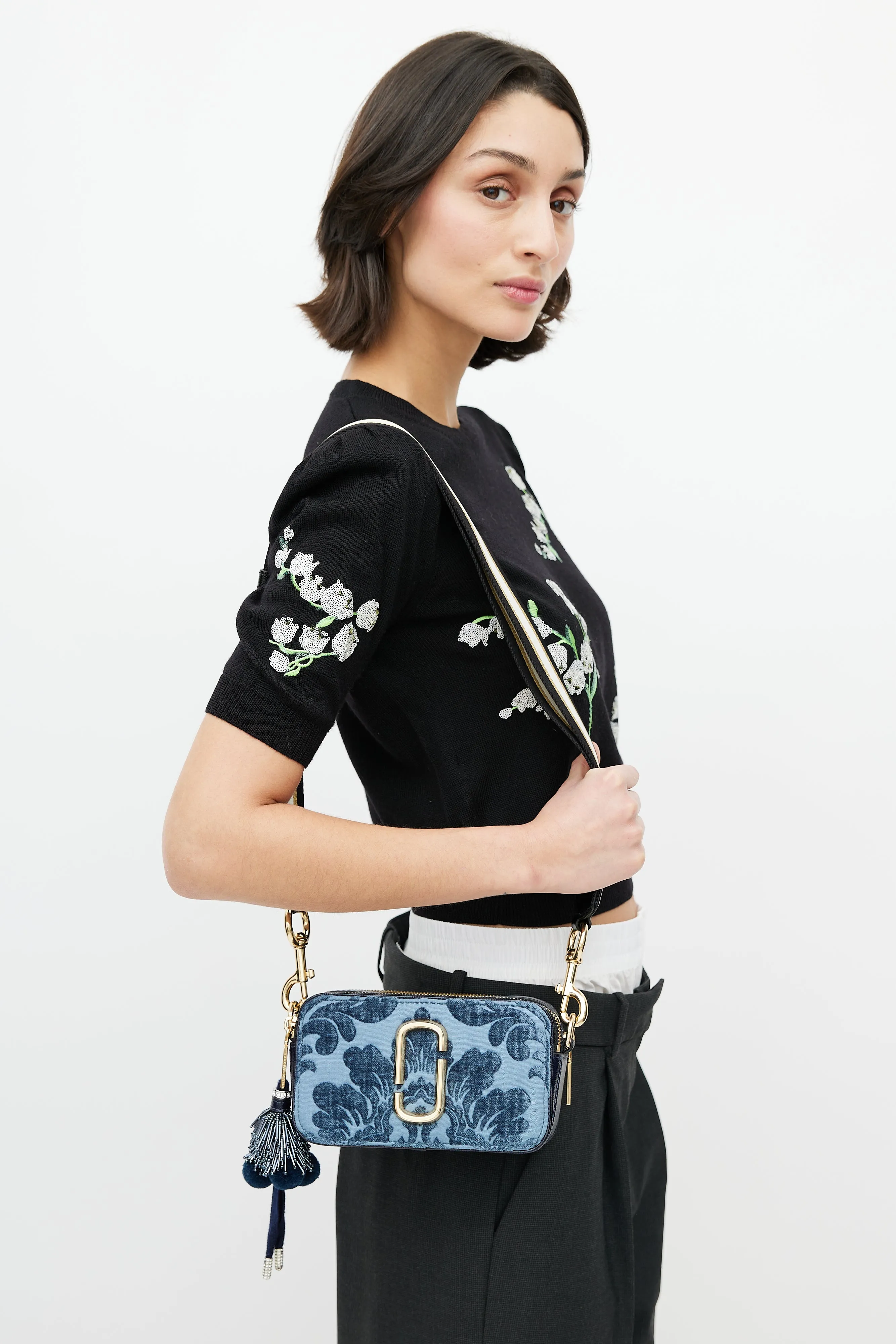 Navy & Gold Damask Snapshot Camera Bag