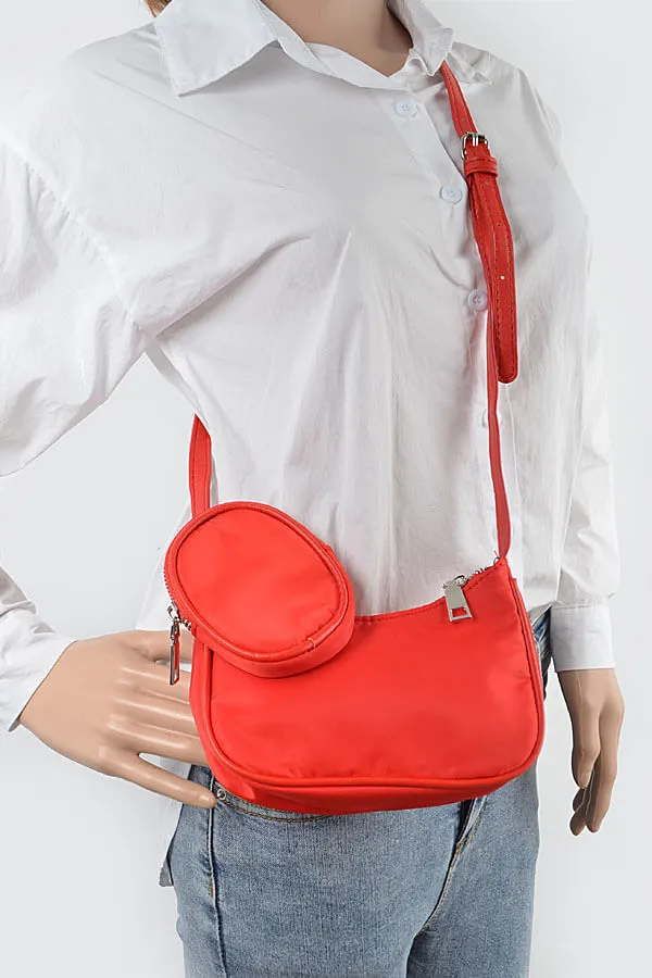 Nylon Zip Crossbody Bag with Mini Bag