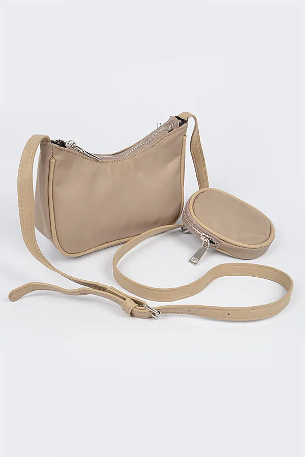 Nylon Zip Crossbody Bag with Mini Bag