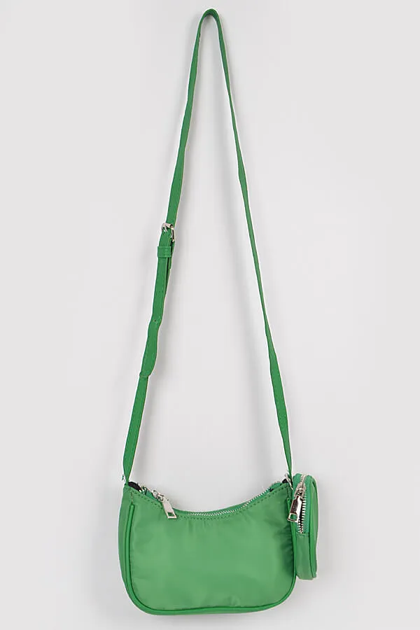 Nylon Zip Crossbody Bag with Mini Bag