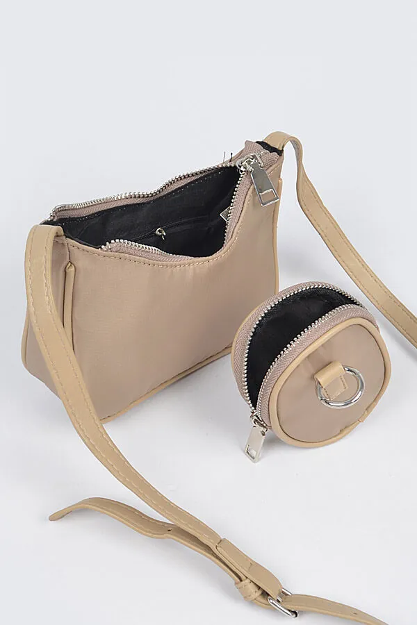 Nylon Zip Crossbody Bag with Mini Bag