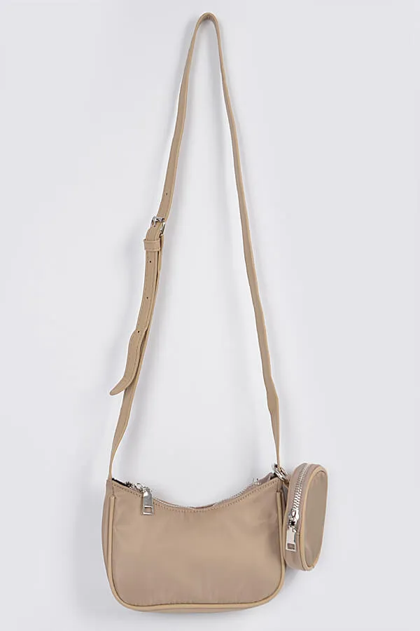 Nylon Zip Crossbody Bag with Mini Bag