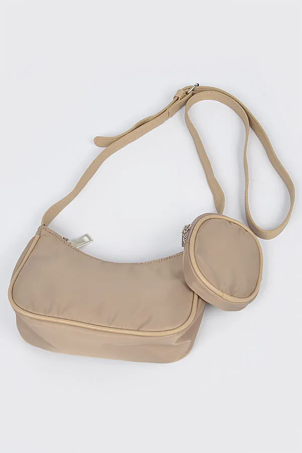 Nylon Zip Crossbody Bag with Mini Bag