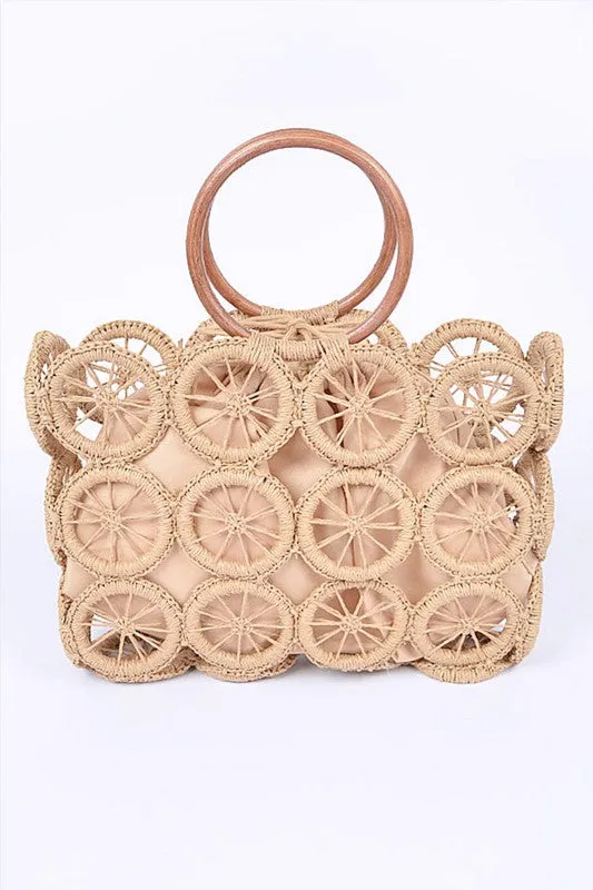O Ring Handle Weaved Straw Green Summer Bag