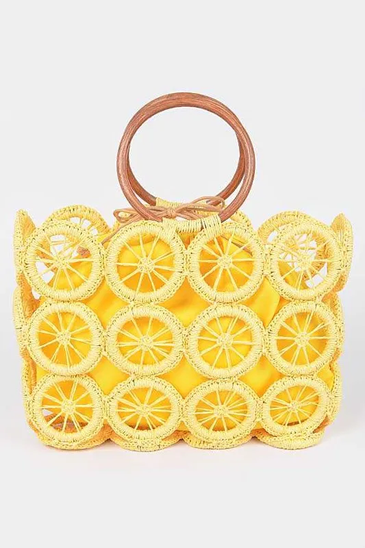 O Ring Handle Weaved Straw Green Summer Bag