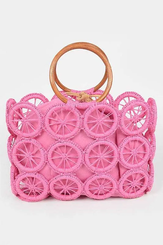 O Ring Handle Weaved Straw Green Summer Bag