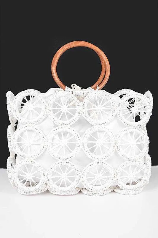 O Ring Handle Weaved Straw Green Summer Bag