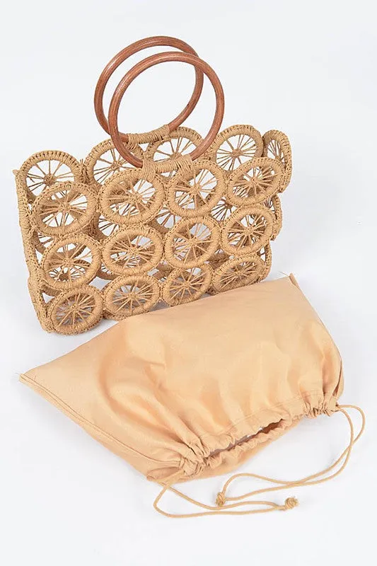 O Ring Handle Weaved Straw Green Summer Bag