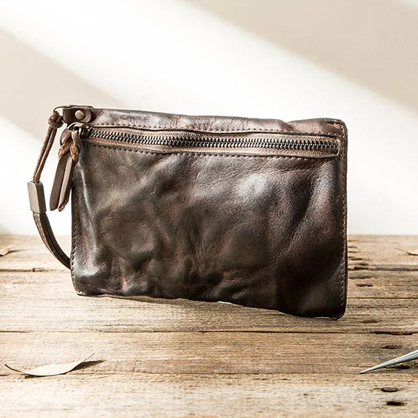 Original Leather Handmade Clutch bag Retro Zipper Envelope Bag