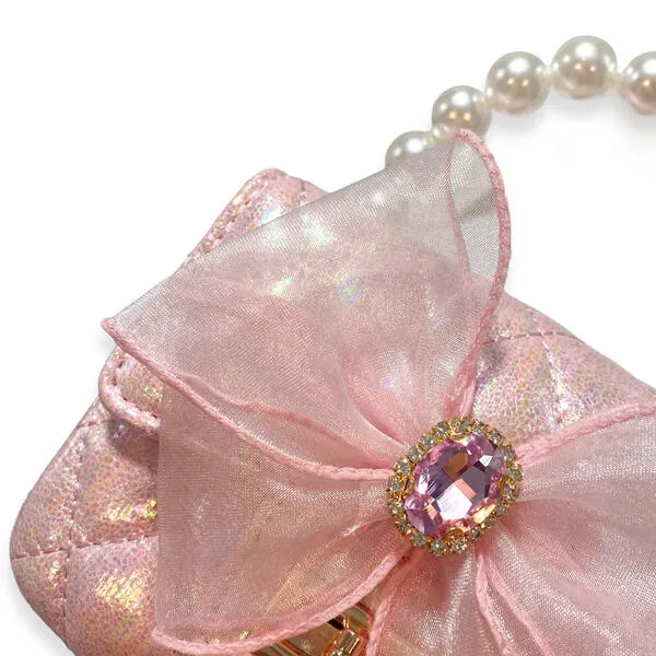 Pink Bowtie Shiny Quilted Purse