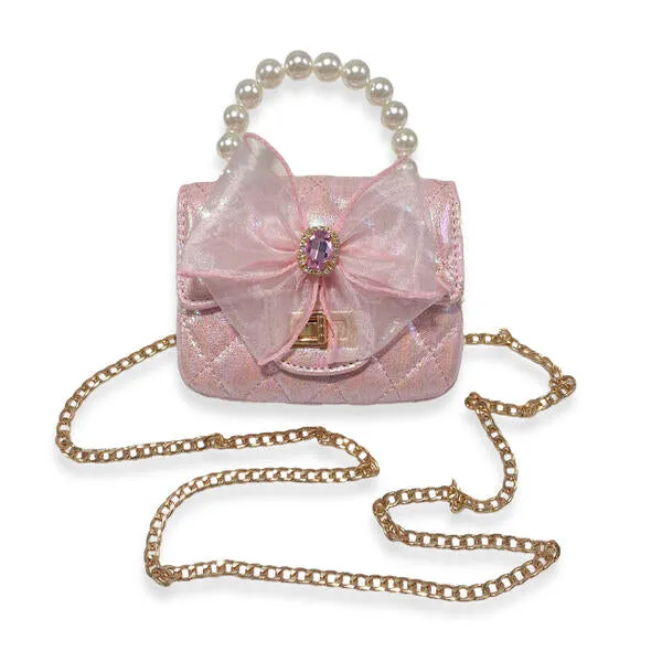 Pink Bowtie Shiny Quilted Purse