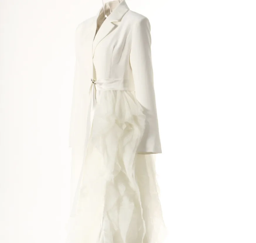 Pre Order:  Asymmetrical Spliced Mesh Suit Dress