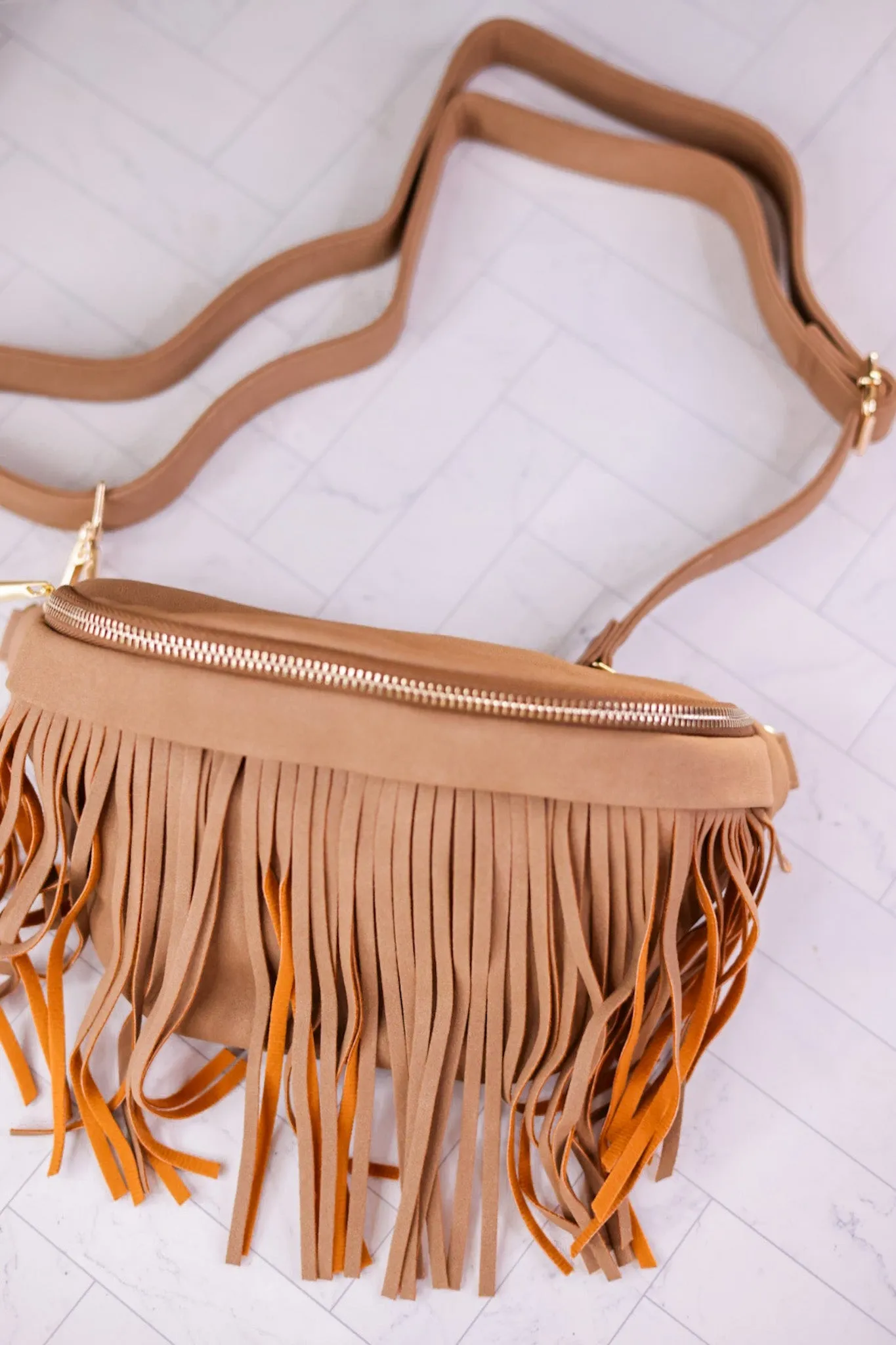 Tan Removable Fringe Fanny Pack