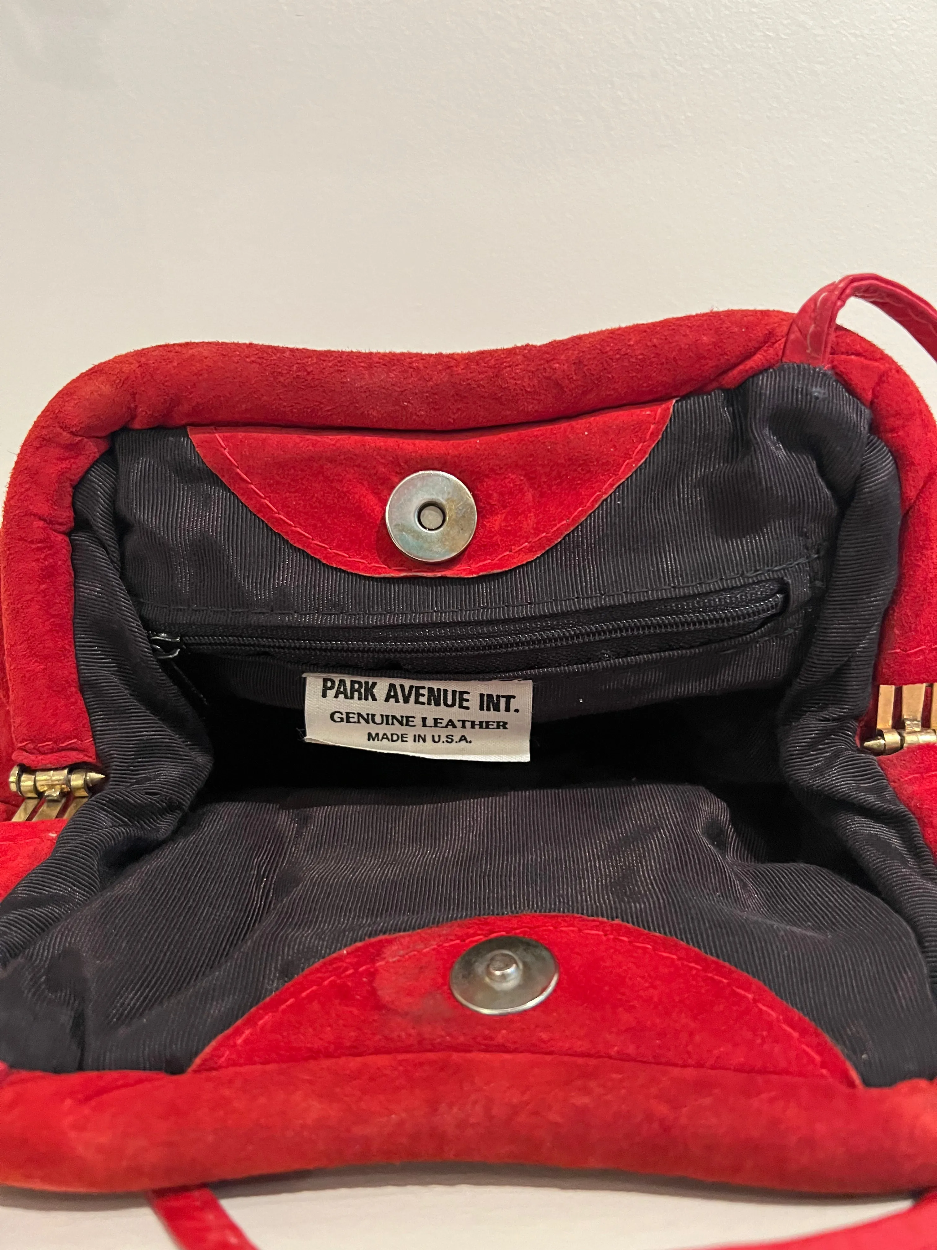 Vintage 80's Red Suede Puffy Shoulder Bag