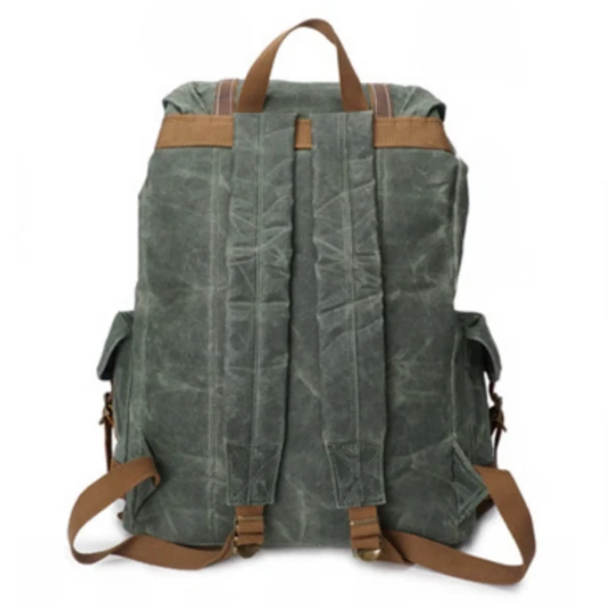 Vintage Oil Waxed Canvas With Leather Waterproof School Backpack