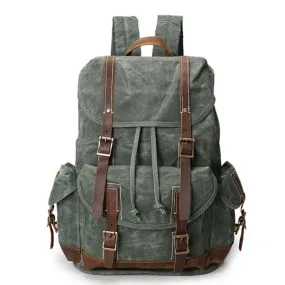 Vintage Oil Waxed Canvas With Leather Waterproof School Backpack