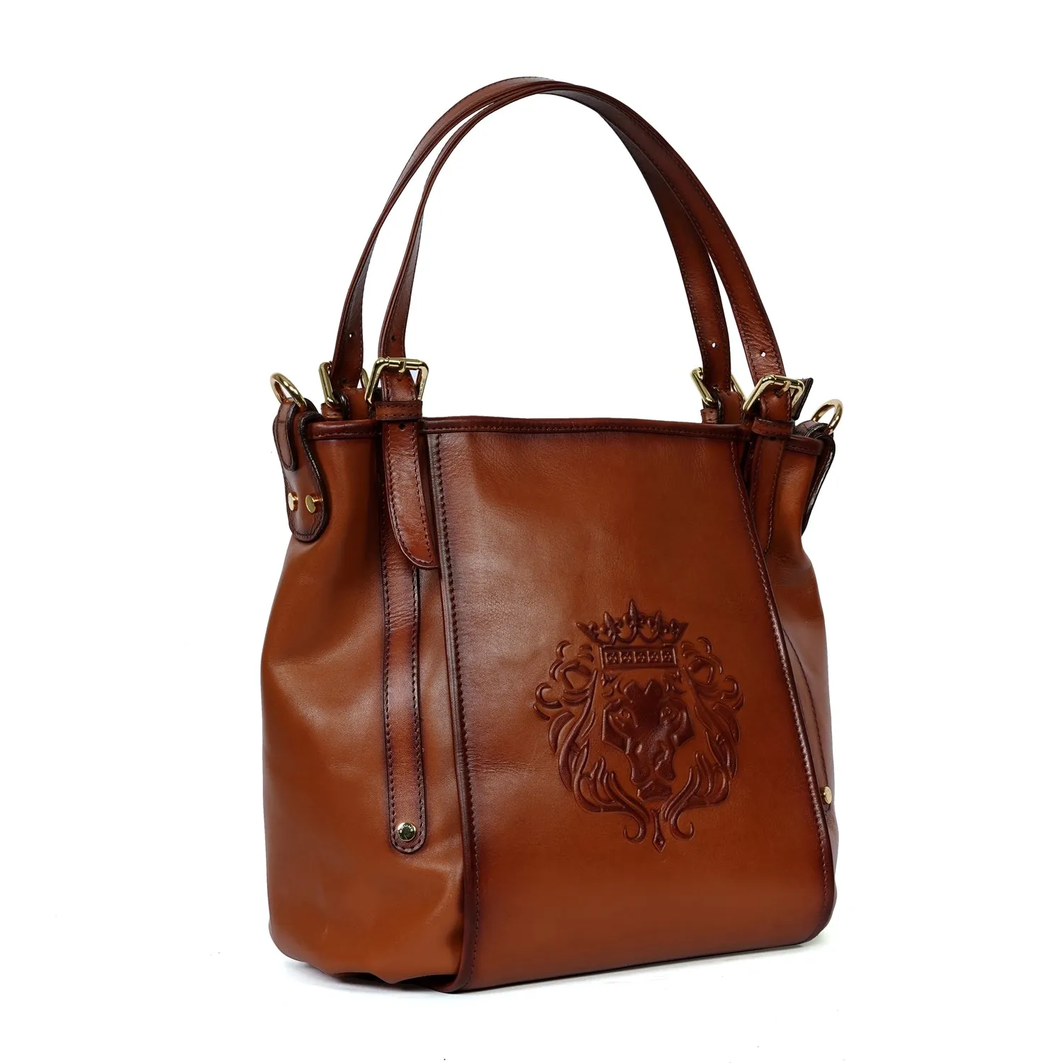 Women Fashion Bucket Bag in Tan Leather