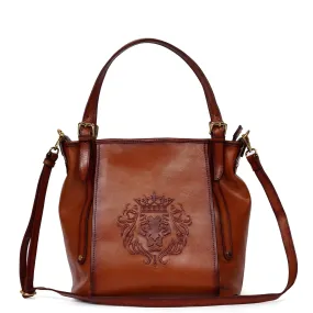 Women Fashion Bucket Bag in Tan Leather