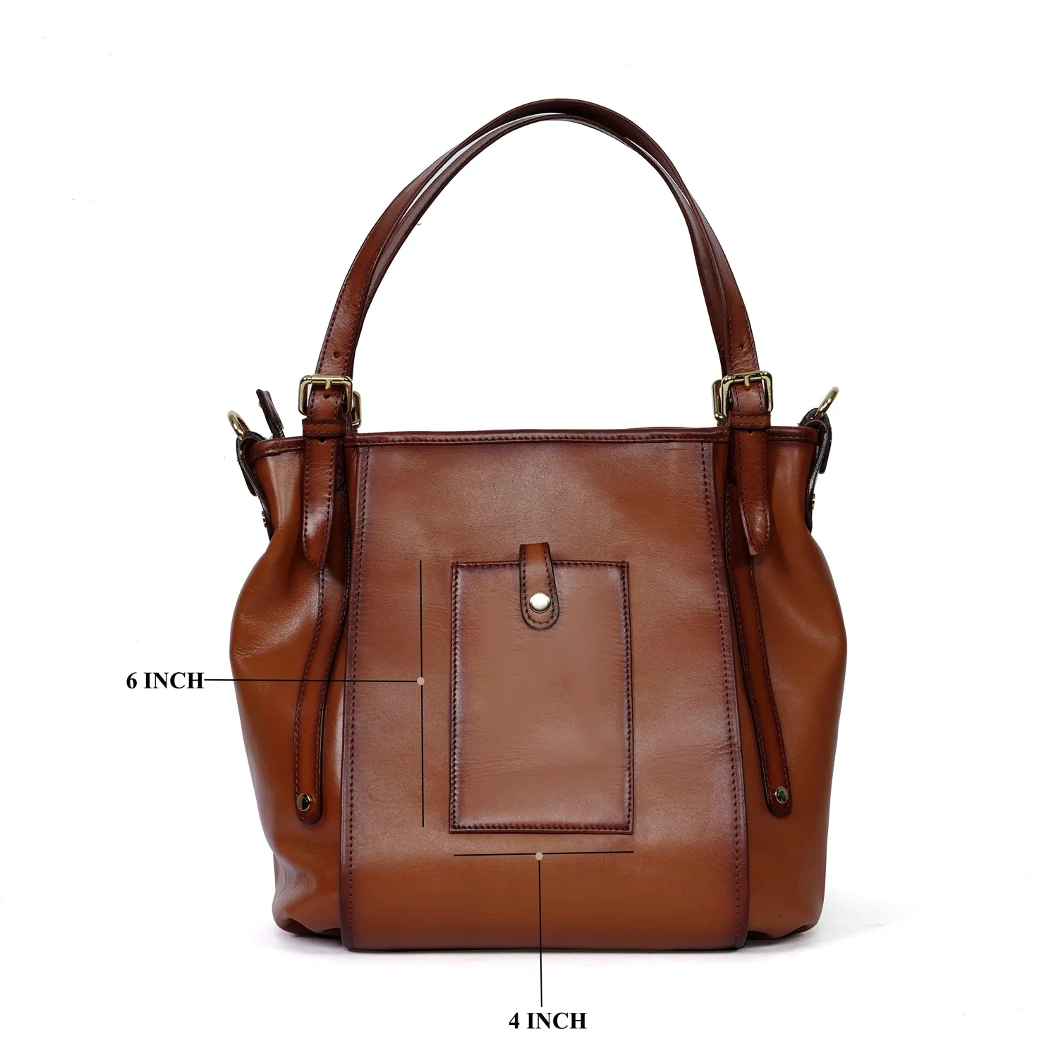 Women Fashion Bucket Bag in Tan Leather