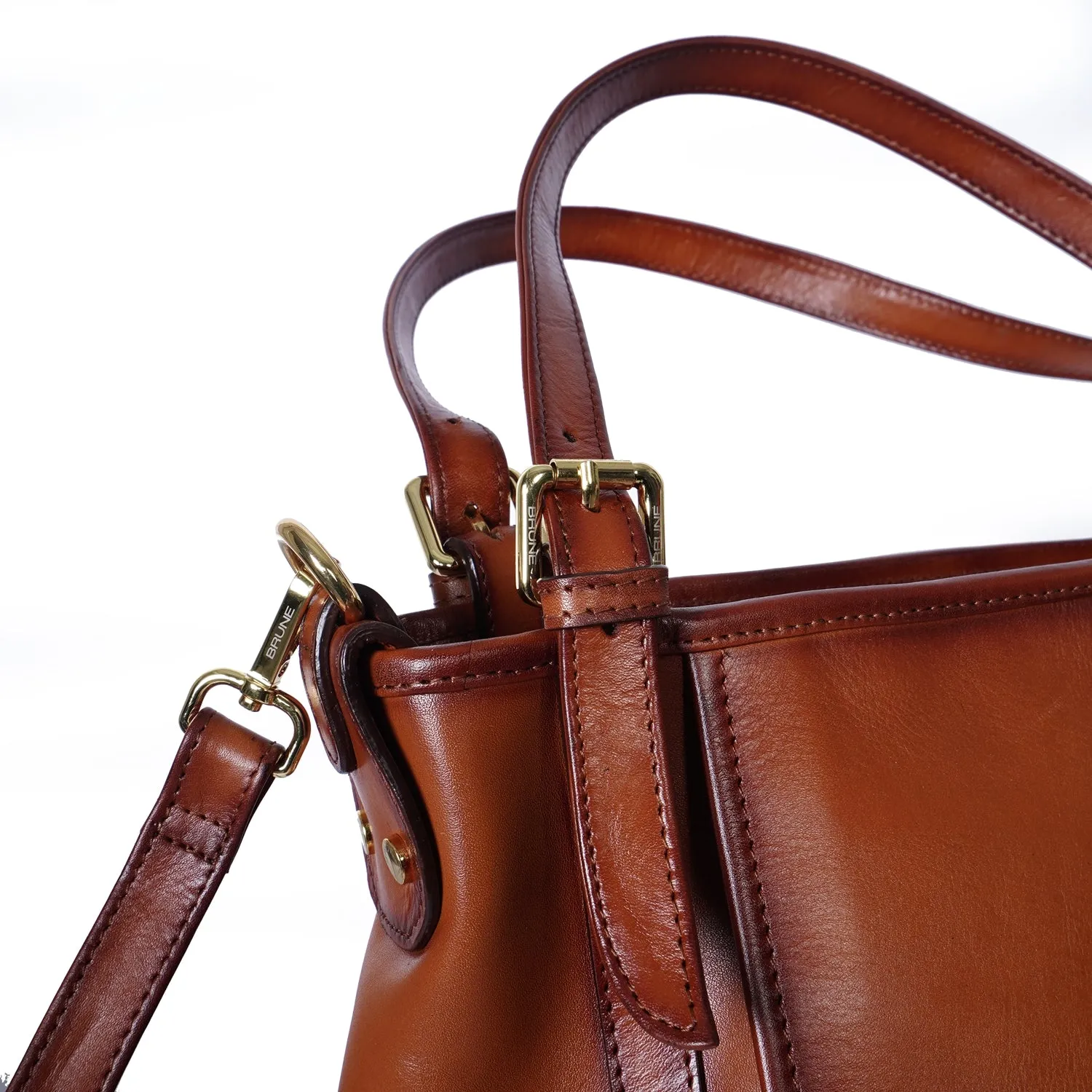 Women Fashion Bucket Bag in Tan Leather