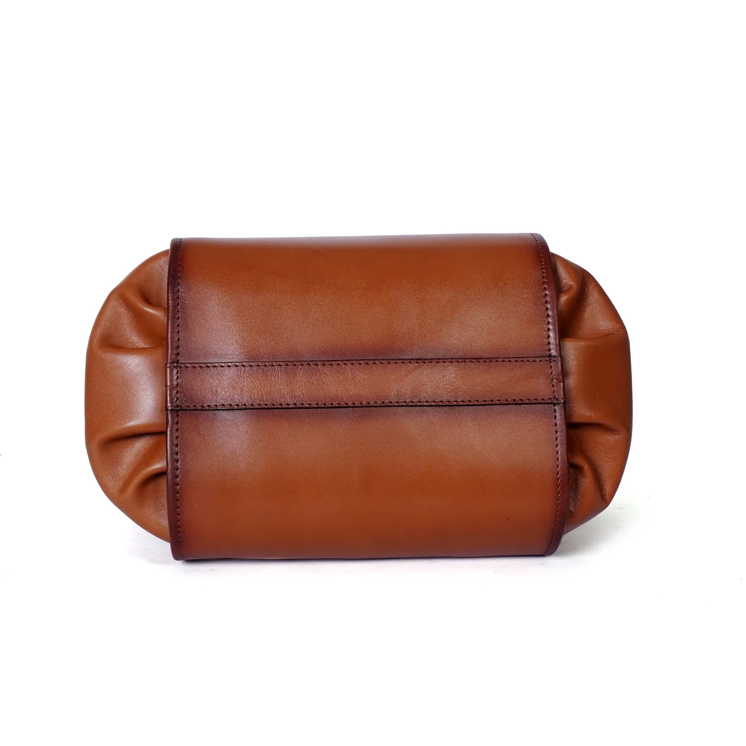 Women Fashion Bucket Bag in Tan Leather