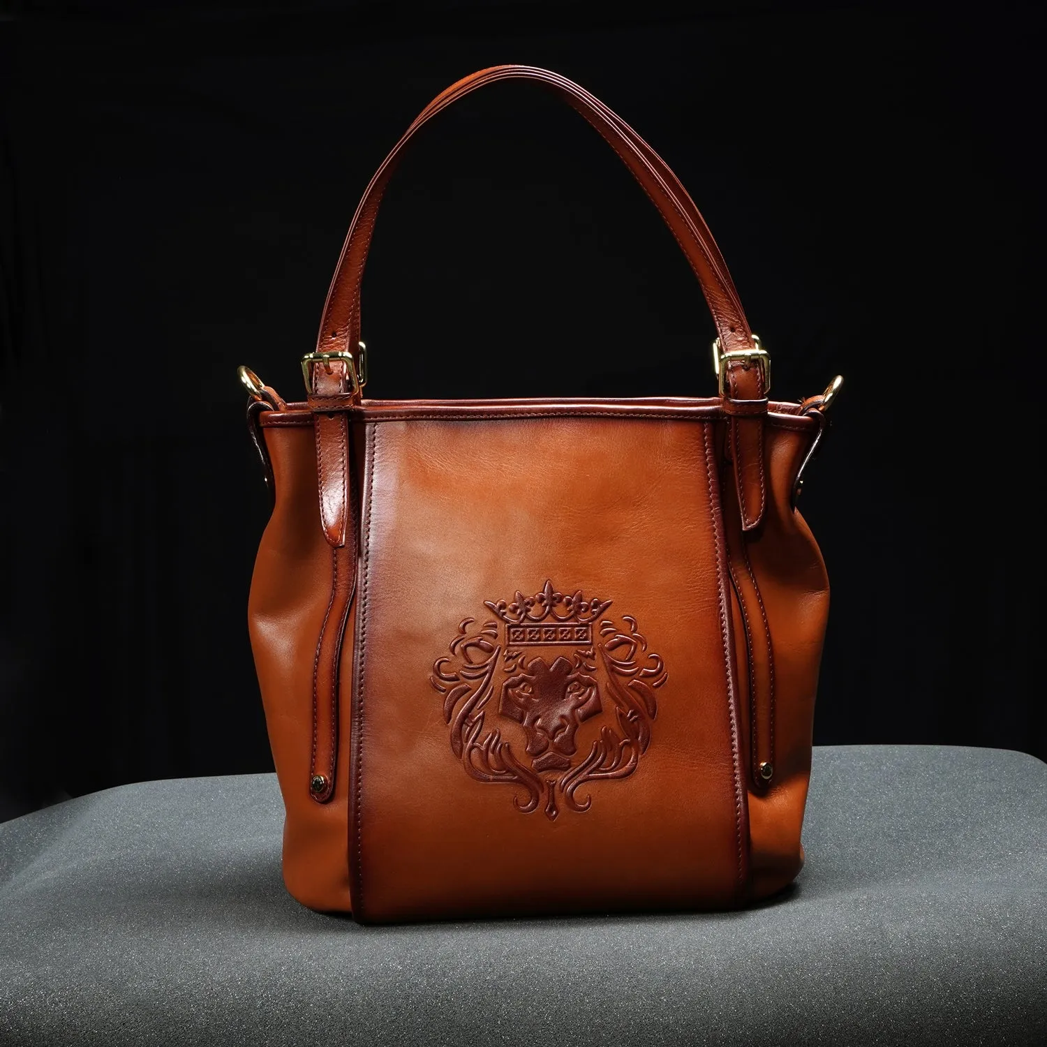 Women Fashion Bucket Bag in Tan Leather