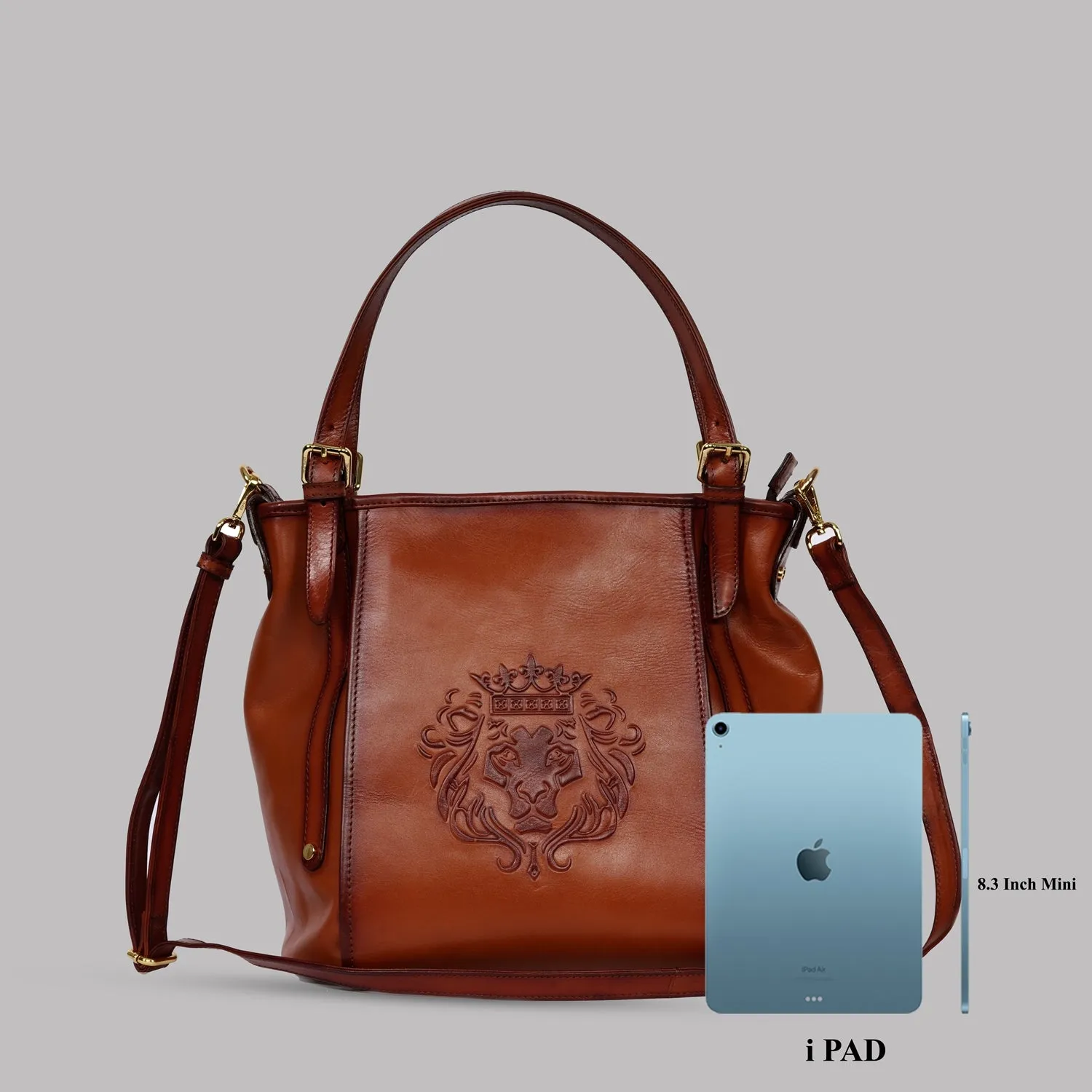 Women Fashion Bucket Bag in Tan Leather