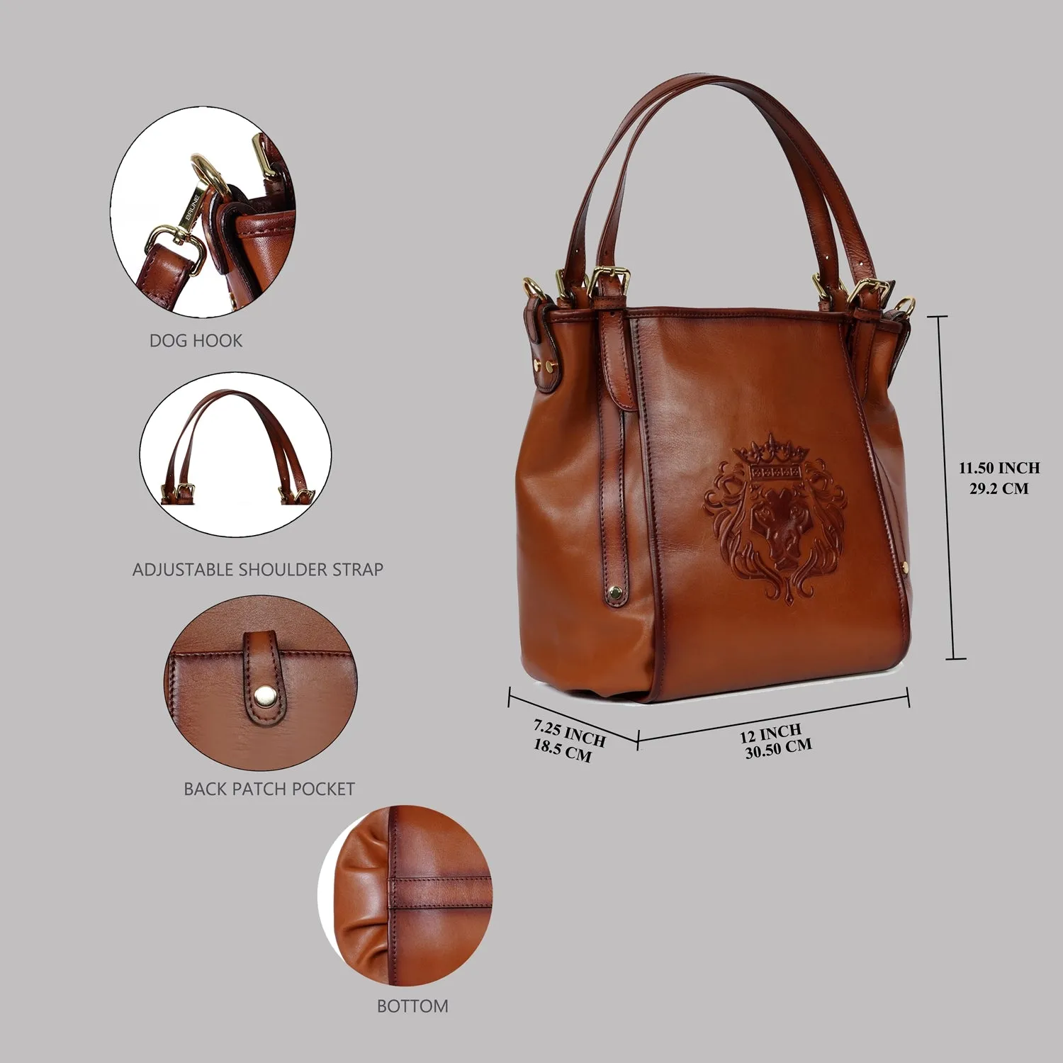 Women Fashion Bucket Bag in Tan Leather