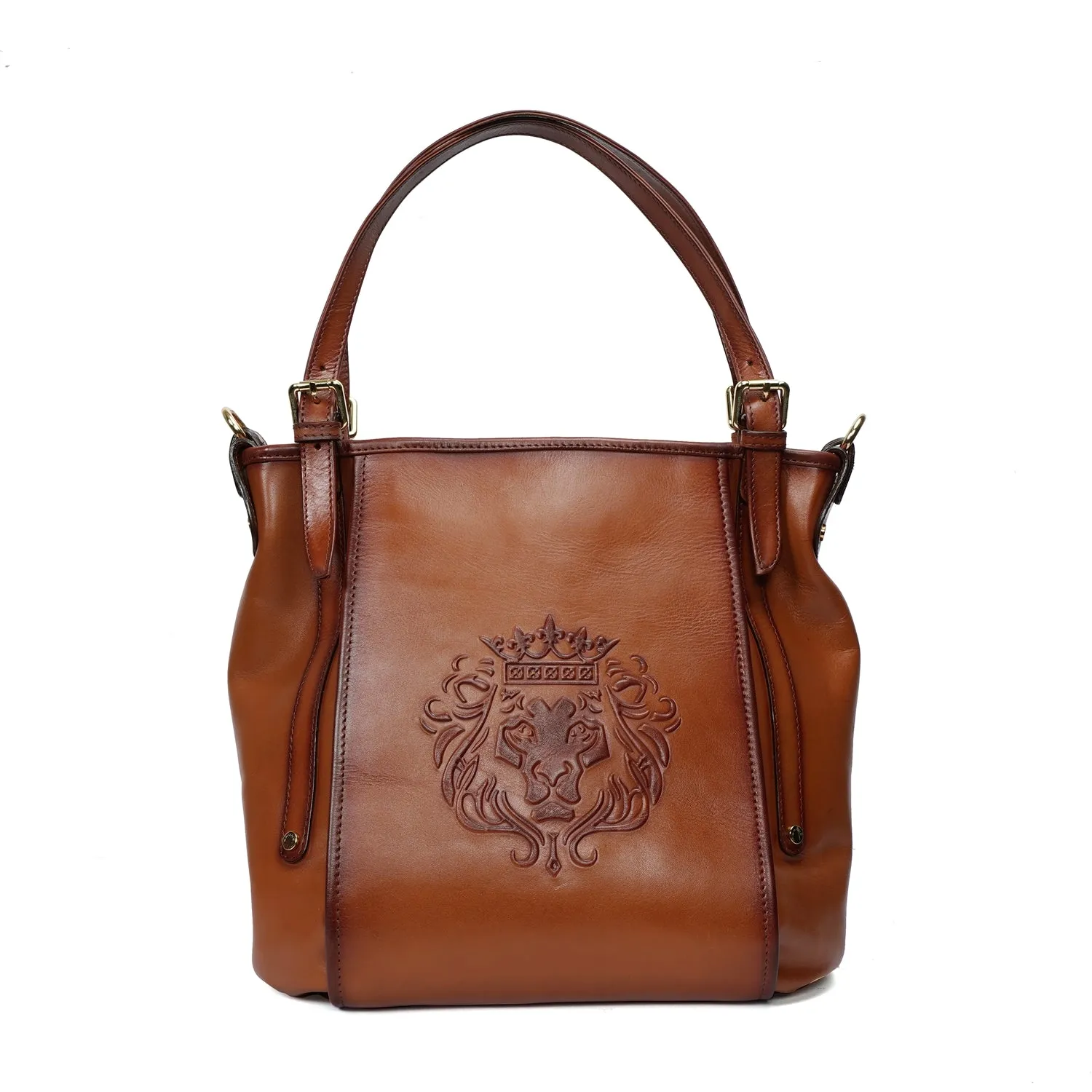 Women Fashion Bucket Bag in Tan Leather