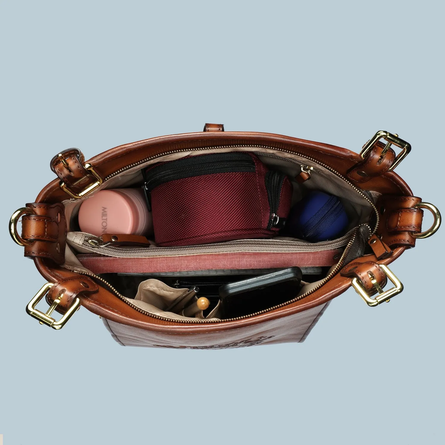 Women Fashion Bucket Bag in Tan Leather